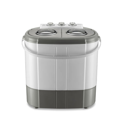 Wiltec Mini-Waschmaschine 3kg – Camping mit Schleuder. Kompaktes, weißes Gerät wäscht und schleudert Kleidung mobil beim Camping.