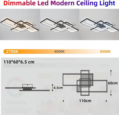 Jsz Deckenleuchte 105cm LED Dimmbar - Schwarz für Wohnzimmer