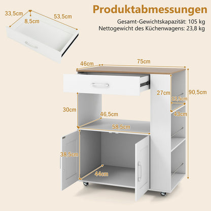 GIANTEX Küchenwagen mit Rollen, Servierwagen mit Arbeitsplatte, weiss
