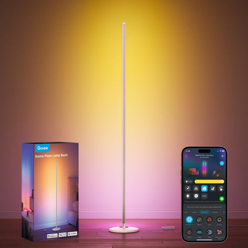 Govee RGBIC LED Eck Stehleuchte – 136cm, Matter & Alexa, Gold. Goldene, 136cm Säule für smartes RGBIC-Ambientelicht.