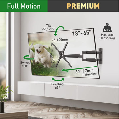 Barkan 76cm Schwenkbar Neigbar TV Wandhalterung - 13-65 Zoll VESA 400x400