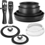 BEZIA Topf- und Pfannenset Induktion mit abnehmbaren Griffen – 10-tlg. Schwarzes Aluminiumguss-Set, backofenfest für alle Herdarten.