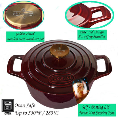 La Cuisine Gusseisen Bräter 20 cm 2 L mit Deckel, Cranberry