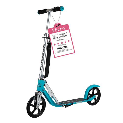 HUDORA BigWheel Scooter 205 Tretroller - klappbar Aluminium. Silberfarbener, faltbarer Roller mit 205mm-Rädern für schnellen Transport.