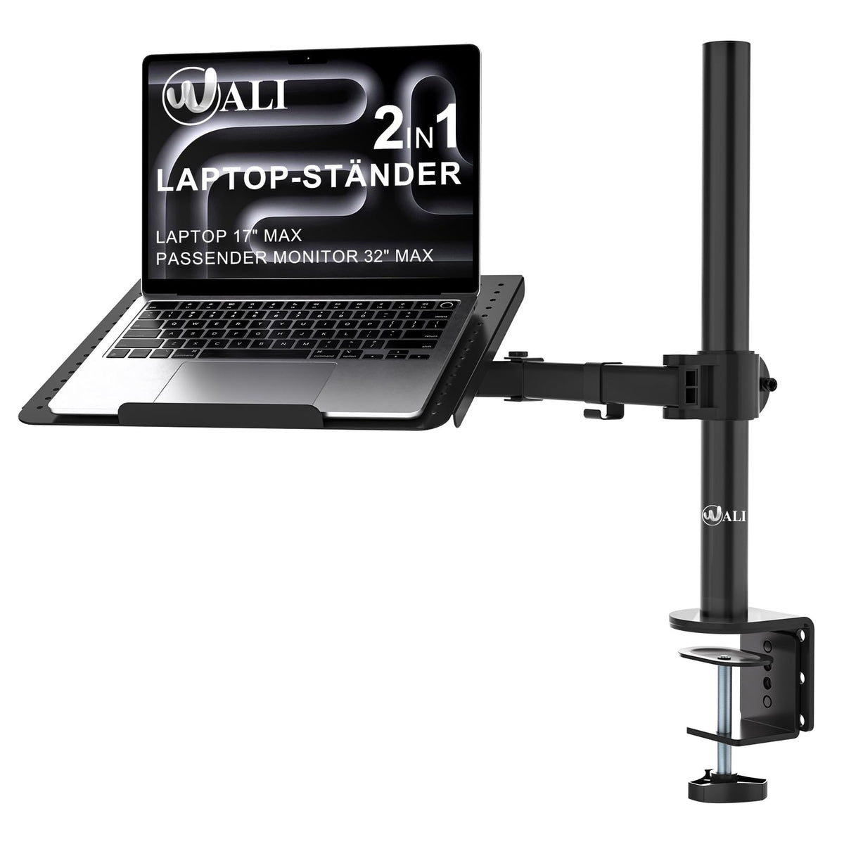 WALI Laptop Halterung M00LP für Schreibtisch bis 17 Zoll, schwarz, belüftete Ablage, verstellbarer Arm