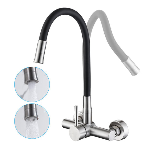 LakeBayMZC Wandarmatur Küche Edelstahl – Flexibler Auslauf, 2 Strahlarten. Edelstahl-Wandarmatur für Wasserentnahme in der Küche.