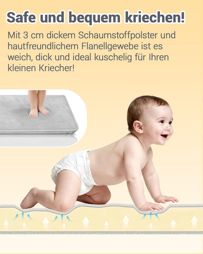 Favodormir Krabbelmatte Baby 120x120 cm, Spielmatte rutschfest, grau