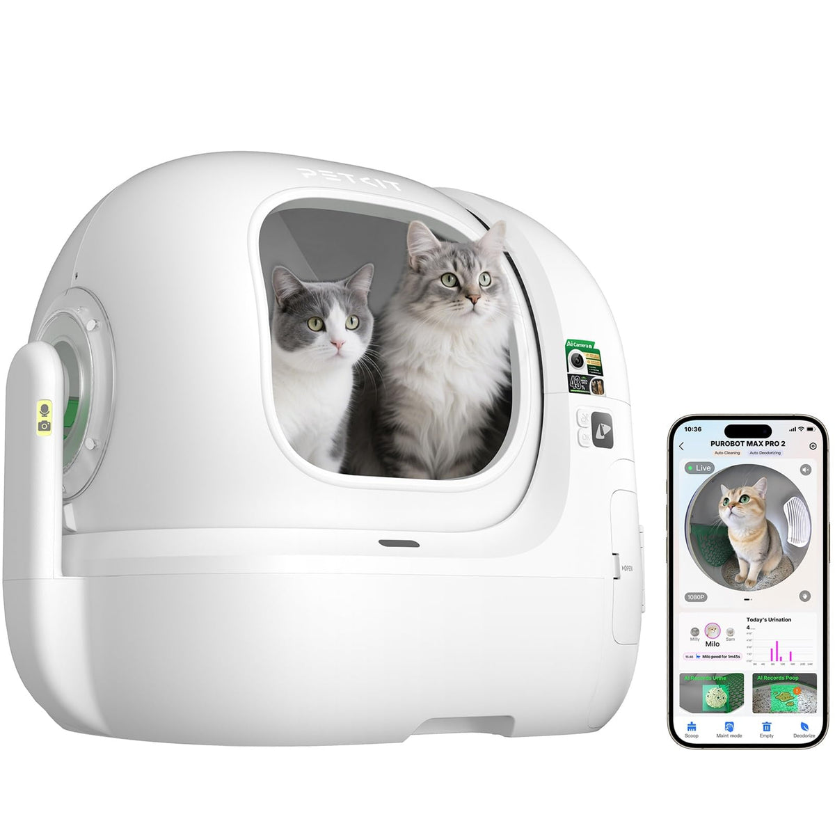 PETKIT PUROBOT Max Pro 2 Selbstreinigende Katzentoilette mit Kamera