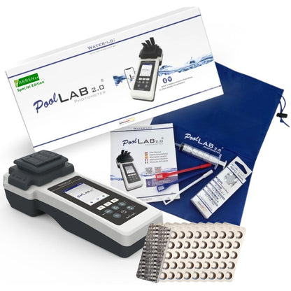 harren24 Poollab 2.0 SE Photometer – Pooltester m. 170 Tabletten. Blaues, rechteckiges Photometer misst pH, Chlor für Poolwasseranalyse.