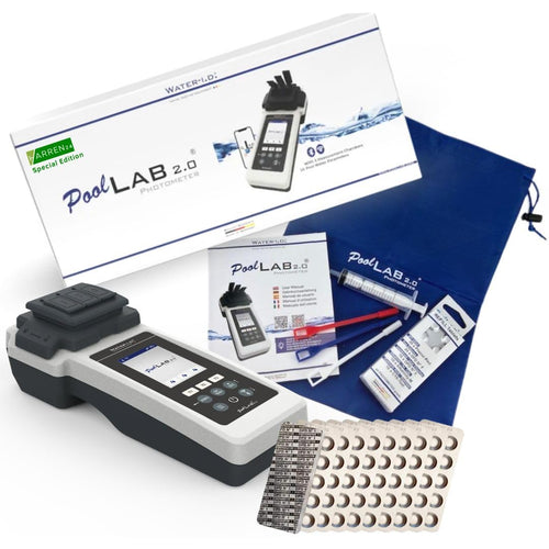 harren24 Poollab 2.0 SE Photometer – Pooltester m. 170 Tabletten. Blaues, rechteckiges Photometer misst pH, Chlor für Poolwasseranalyse.