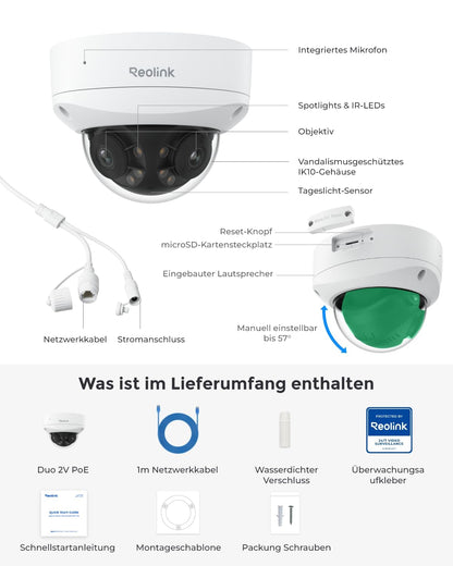Reolink Duo 2V PoE 4K Überwachungskamera mit 180° Dual-Objektiv