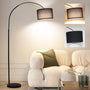 ANTENLICHT LUNA Bogenlampe Stehleuchte, schwarz, gebogener Arm, runder Schirm (33cm), integrierte LED. Zur Raumausleuchtung.