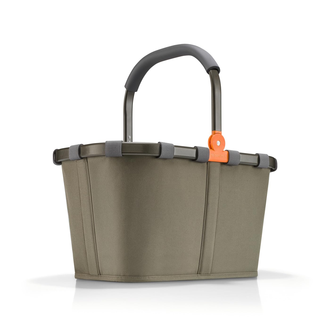 reisenthel carrybag Wasserabweisender Einkaufskorb - Green Olive. Olivgrüner Textilkorb mit Aluminiumrahmen für Einkäufe.