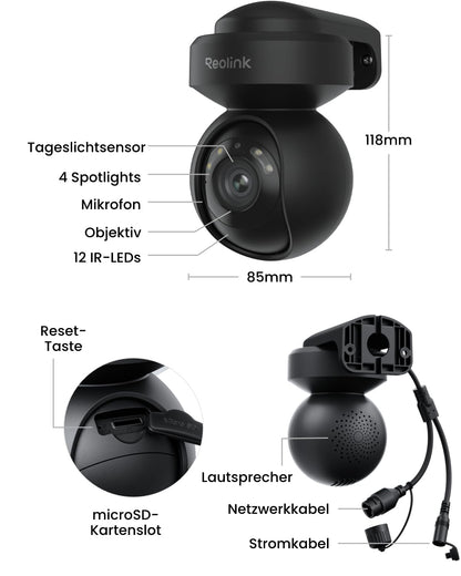 Reolink E1 Outdoor Pro 4K PTZ Überwachungskamera WLAN, Schwarz