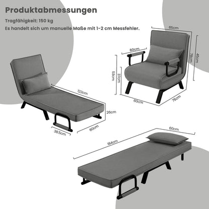 WOLTU Schlafsessel 3-in-1 mit Bettfunktion – Dunkelgrau