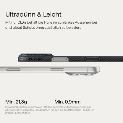 Pitaka iPhone 17 Pro Hülle Aramid Magsafe - ultra dünn, Schwarz/Grau