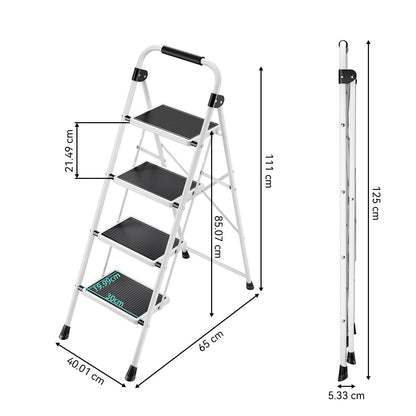 KINGRACK Trittleiter 4 Stufen, klappbare Stahlleiter mit Handlauf