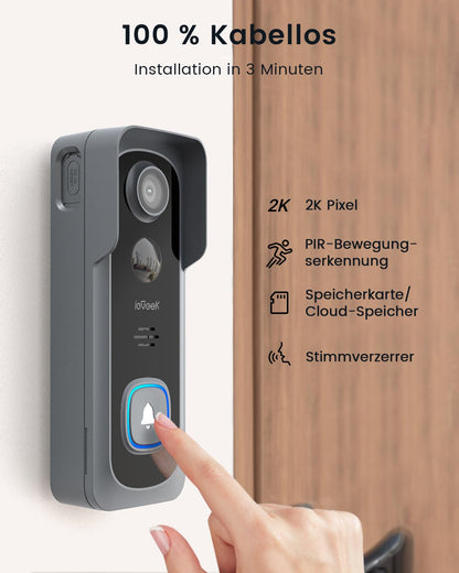 ieGeek Bell J9 Video-Türklingel mit Kamera, 2K, WLAN, IP66, Grau