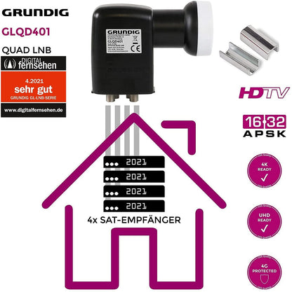 GSS Quad LNB 4-fach digital, LTE-Filter, 0,1 dB, für Sat-Antenne