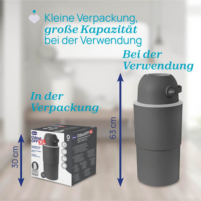 Chicco Windeleimer XL Geruchskontrolle Kompakt – Ohne Kassetten, Grau