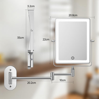 Famihomii LED Kosmetikspiegel zur Wandmontage, 1X/30X, Chrom