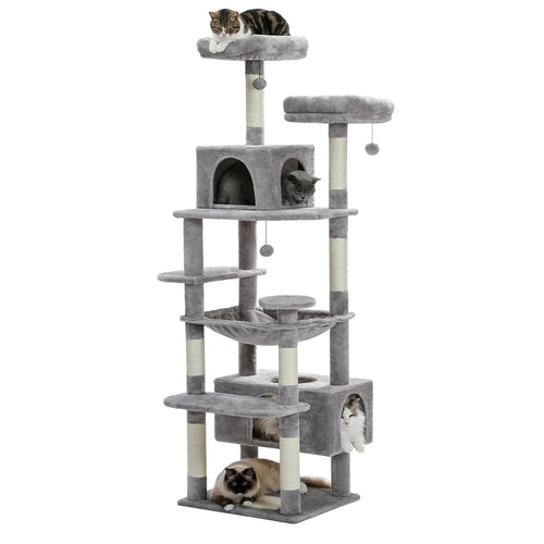 PAWZ Road Kratzbaum für Grosse Katzen, Stabil 184 cm – Grau: Mehrstufige Sisal-Plüsch-Konstruktion zum Krallenwetzen, Klettern und Ruhen.