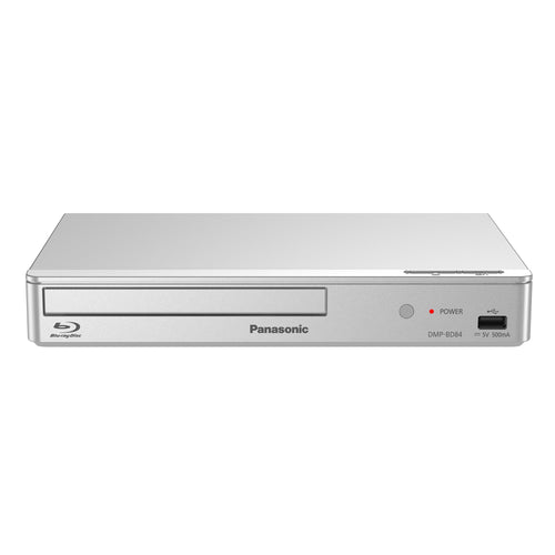 Panasonic DMP-BD84EG-S Smart Network Blu-ray/DVD-Player – Silber. Silberner, flacher Player zum Abspielen von Blu-rays, DVDs und Streamen von Netzwerkinhalten.