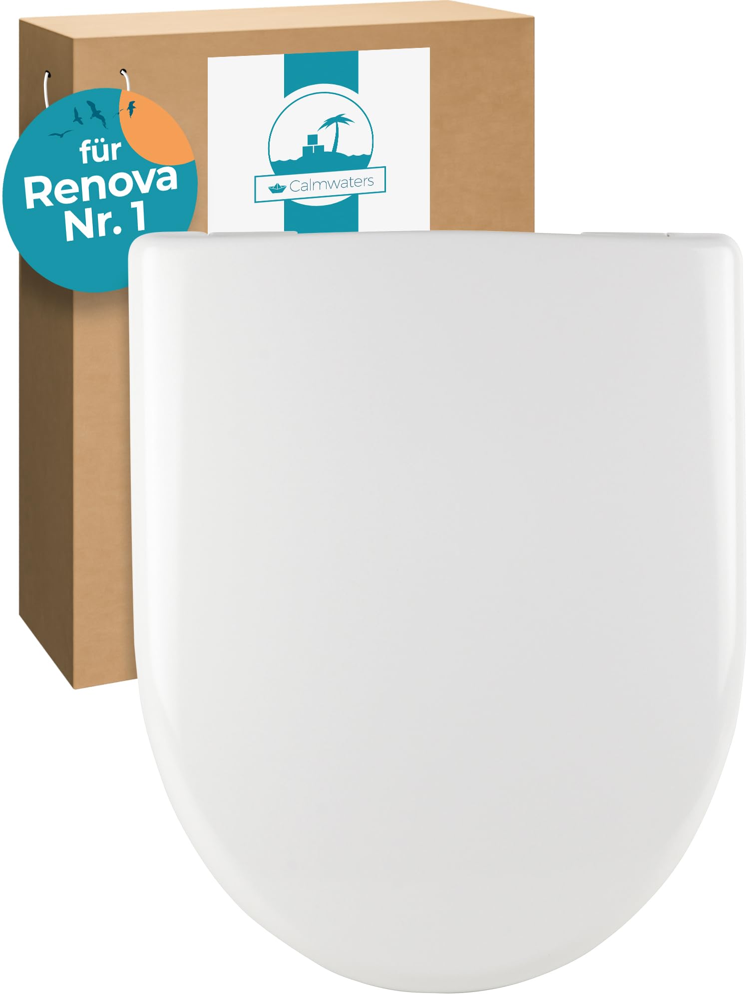 Calmwaters® WC Sitz Keramag Renova 1 Absenkautomatik – Weiss. Klassisch weisser WC-Sitz mit Absenkautomatik zur Montage auf Keramag Renova 1 WC-Keramik.