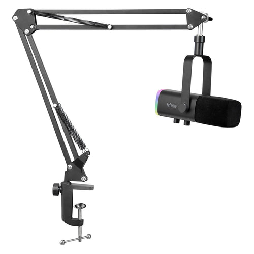 FIFINE XLR USB Dynamisch Streaming Mikrofon – mit Arm. Zylindrisches Dynamikmikrofon am Schwenkarm. Für Streaming und Aufnahmen.