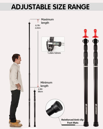 AVOFOREST Teleskop-Zeltstangen Aluminium, 88–265 cm, schwarz, 2er-Set