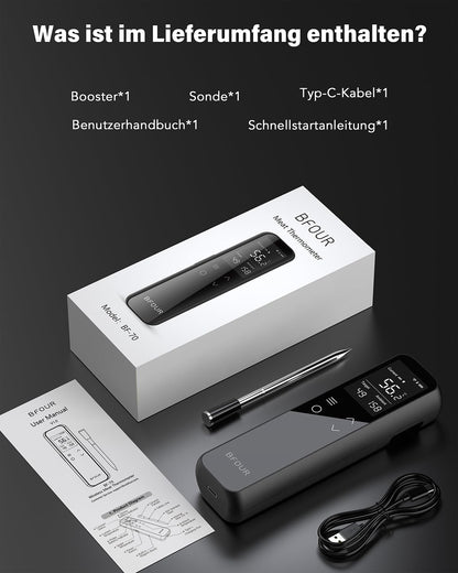 BFOUR BF-70 Grillthermometer mit WLAN & Bluetooth, 6 Sensoren
