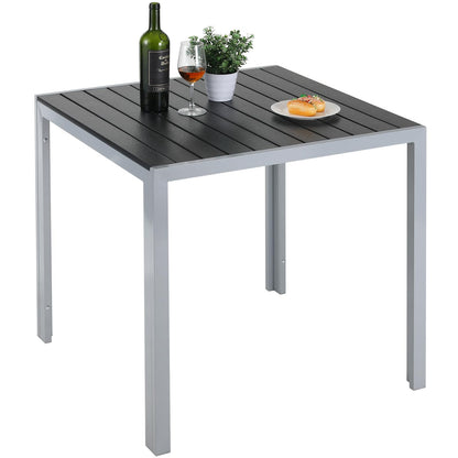 LIFERUN Gartentisch Aluminium WPC 75x75 cm, Balkontisch Silber-Grau – quadratische WPC-Tischplatte mit Streifendesign
