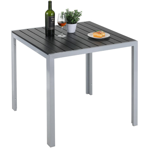 LIFERUN Gartentisch Aluminium WPC 75x75 cm, Balkontisch Silber-Grau – quadratische WPC-Tischplatte mit Streifendesign