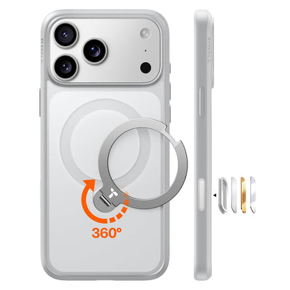 TORRAS Ostand Q3 Spin Handyhülle für iPhone 17 Pro Max, Silbergrau – matte Rückseite mit 360° MagSafe-Ständer