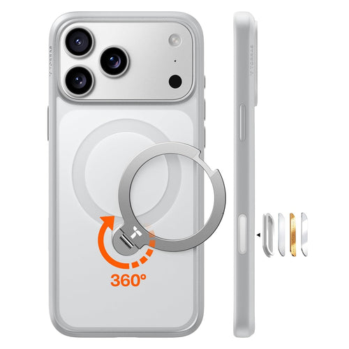 TORRAS Ostand Q3 Spin Hülle für iPhone 17 Pro mit Ständer, Silbergrau, matte Rückseite