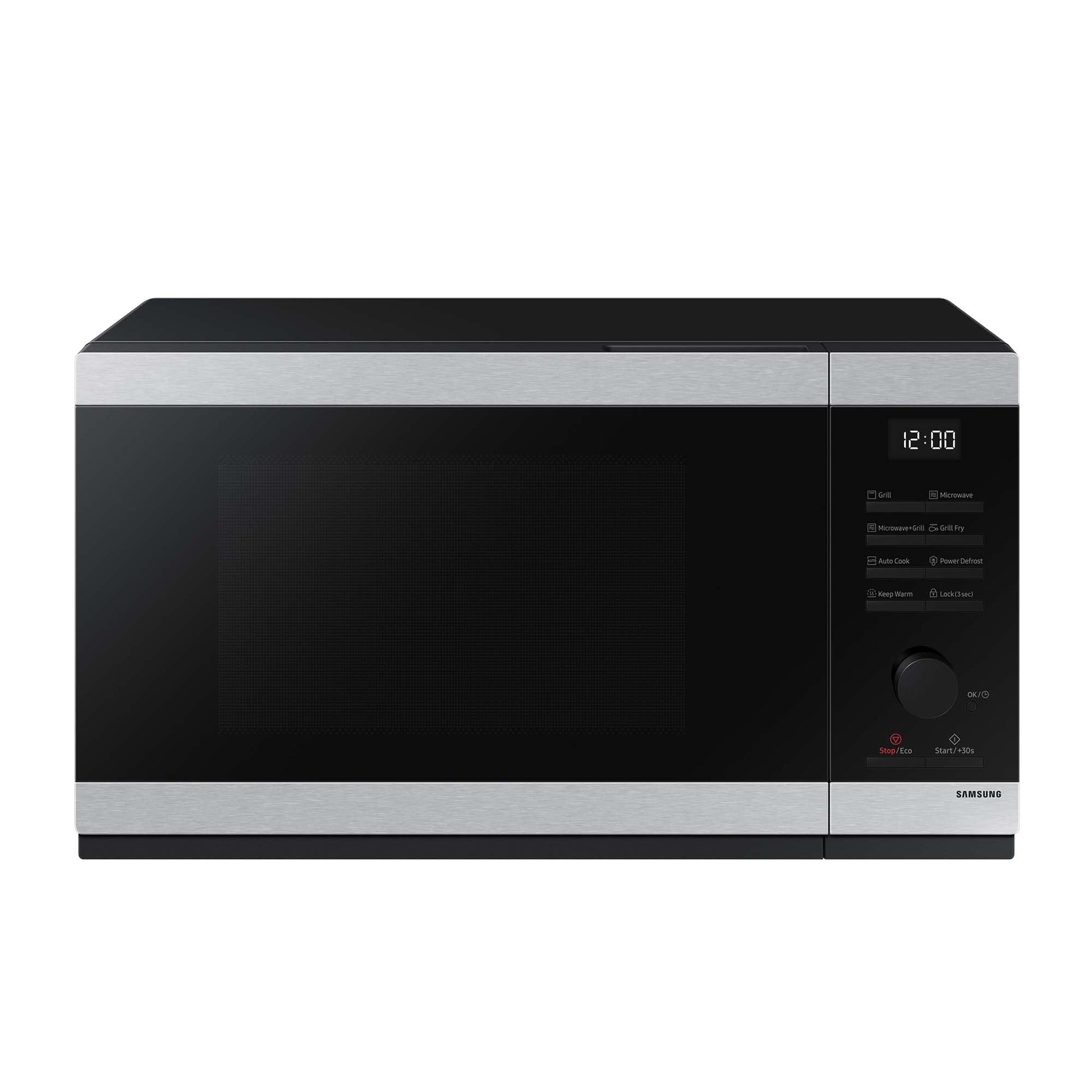 Samsung MG32DG4524CTE1 Mikrowelle mit Grill - 32L Edelstahl. Rechteckiger Edelstahlkorpus zum Erwärmen, Kochen und Grillen von Speisen.