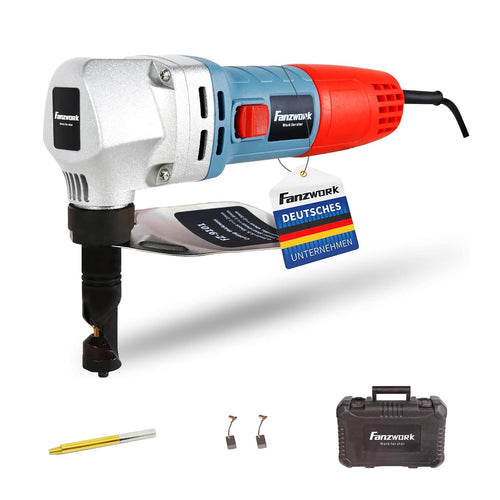 FANZWORK Elektro-Blechknabber 600W – Koffer & 2 Stempel. Handgeführtes, elektrisches Gerät mit Schneidkopf zum präzisen Trennen von Blech.