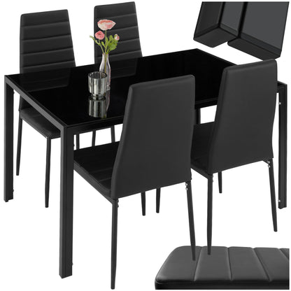tectake Essgruppe Esstisch & 4 Stühle Kunstleder – Schwarz. Rechteckiger Tisch, 4 Stühle in Schwarz mit Kunstlederbezug. Für gemeinsame Mahlzeiten.