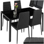 tectake Essgruppe Esstisch & 4 Stühle Kunstleder – Schwarz. Rechteckiger Tisch, 4 Stühle in Schwarz mit Kunstlederbezug. Für gemeinsame Mahlzeiten.