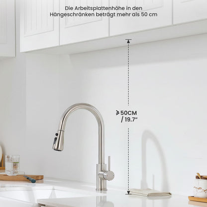 CECIPA Küchenarmatur Hochdruck mit ausziehbarer Brause, Edelstahl