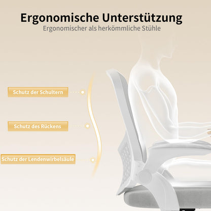 naspaluro Ergonomischer Schreibtischstuhl Drehstuhl - weiss-grau, klappbar