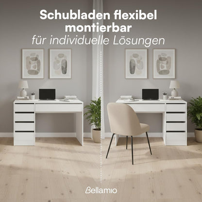 Bellamio Nore Schreibtisch in Weiss mit 5 Schubladen, 110 x 53 cm