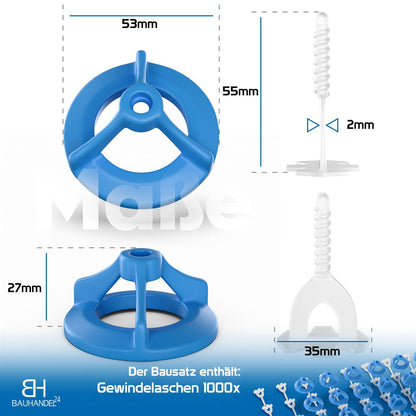Bauhandel24 Fliesenverlegehilfe Nivelliersystem 2mm – 1000 Laschen
