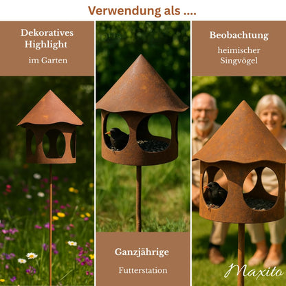 Maxito Vogelhaus mit Ständer wetterfest aus Metall, 154 cm