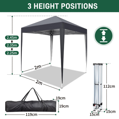 LEADZM Faltpavillon 2x2 m, Pop-up, wasserdicht, 4 Seitenteile