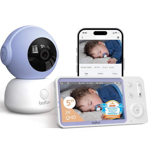 BOIFUN Babyphone mit Kamera 2K, 5 Zoll Monitor, WLAN und App, 360° schwenkbar