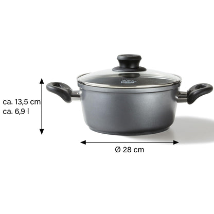 STONELINE XXL Aluguss Kochtopf Induktion 28 cm Grau mit Deckel