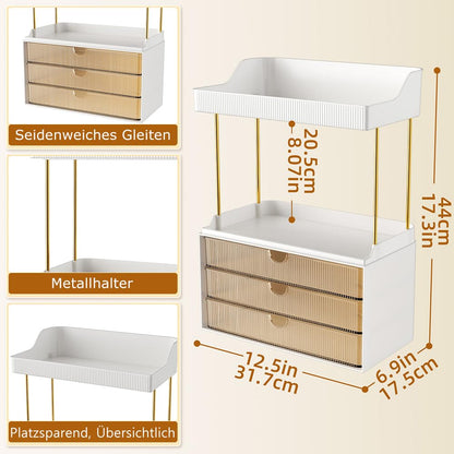 OrderlyGo Makeup Organizer Upgrade – 2 Etagen 3 Schubladen Bernstein
