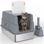 SZEE XL Edelstahl Geschlossene Katzentoilette – Klappdeckel Dunkelgrau. Dunkelgraues Edelstahl-Modell mit Klappdeckel für hygienische Katzenhaltung.