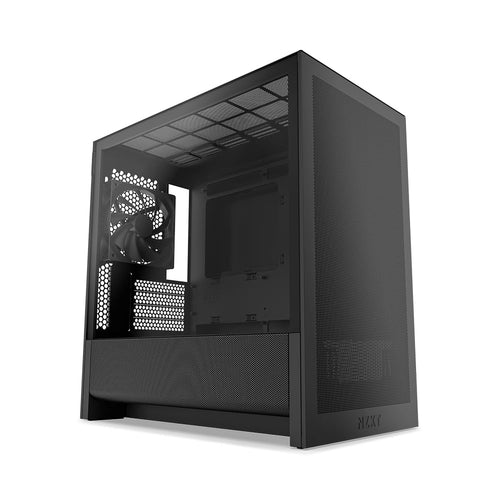 NZXT H3 Flow Micro-ATX PC-Gehäuse Luftstrom – Schwarz. Rechteckiges schwarzes Gehäuse zur Aufnahme von PC-Komponenten für effizienten Luftstrom.